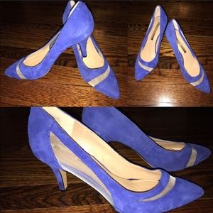 Royal blue pump med size heel with netted sides
